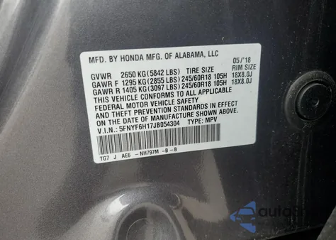 2018 Honda Pilot Lx from USA, damaged, VIN 5FNYF6H17JB054304